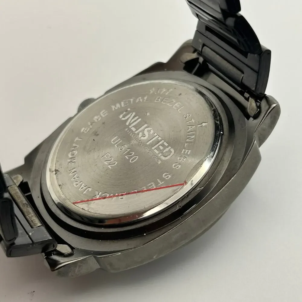 Unlisted Ul5120 Metallic Gray Stainless Steel Men’s Watch Working New Battery